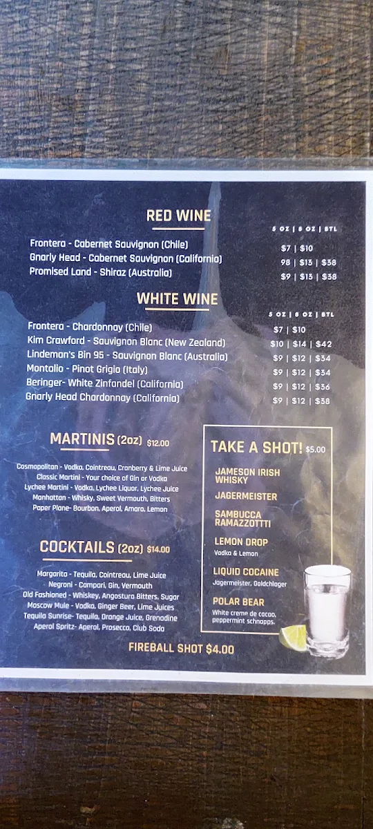 Menu, The Dog's Bollocks Pub