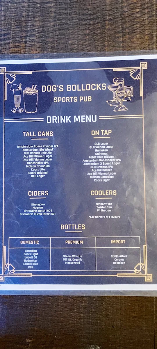 Menu, The Dog's Bollocks Pub