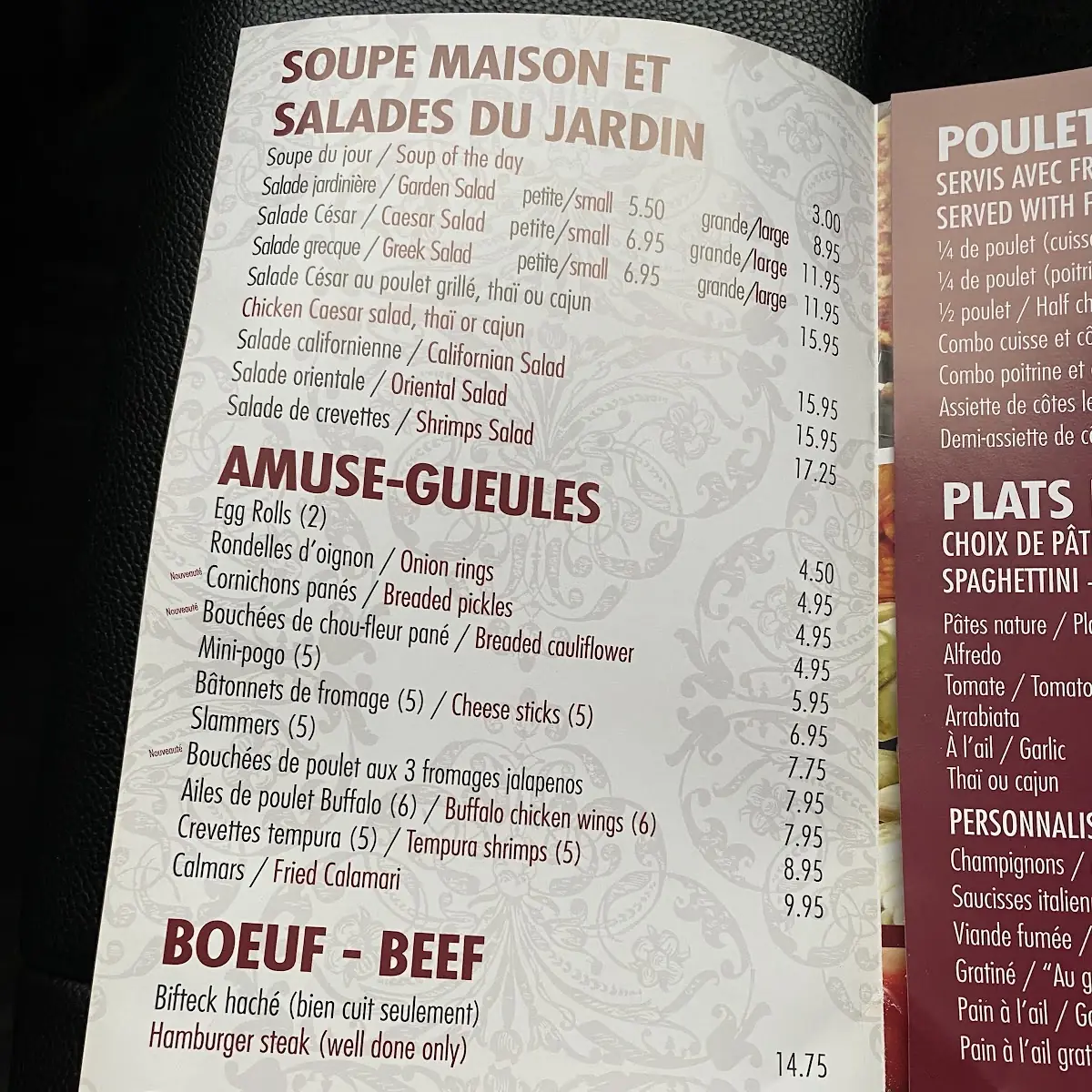 Menu, Resto-Bar le Douglas