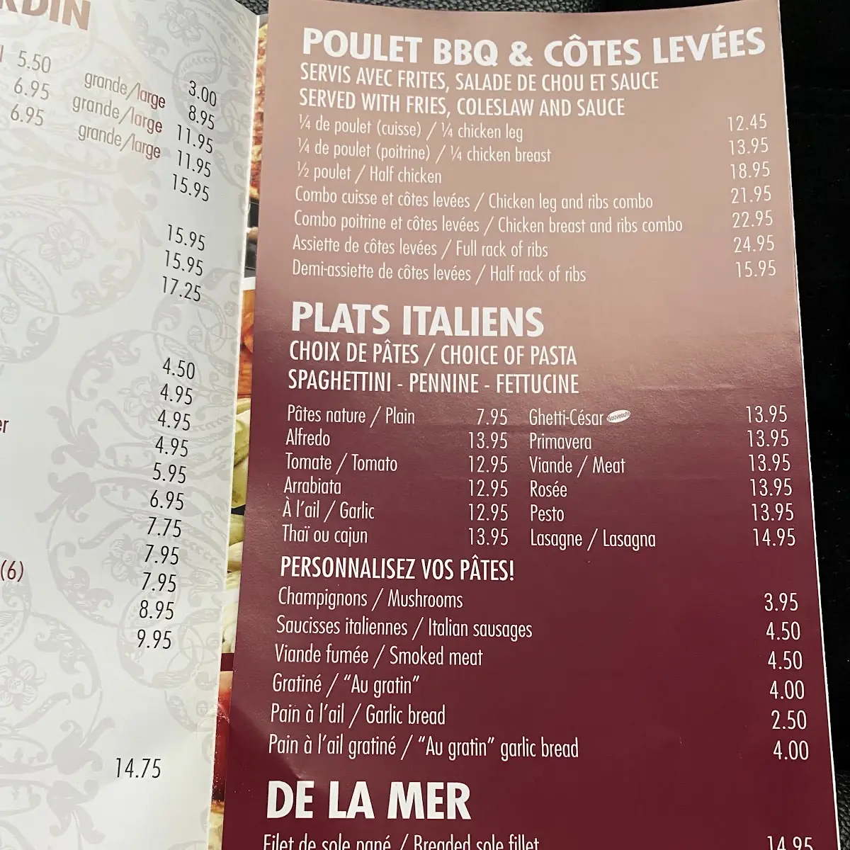 Menu, Resto-Bar le Douglas