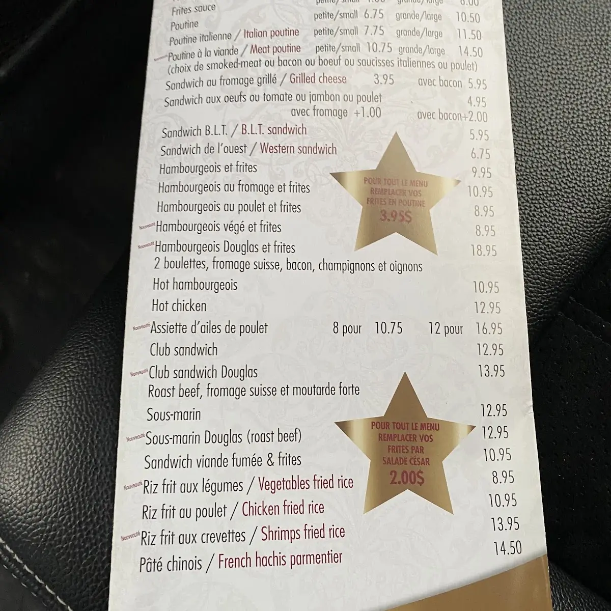 Menu, Resto-Bar le Douglas