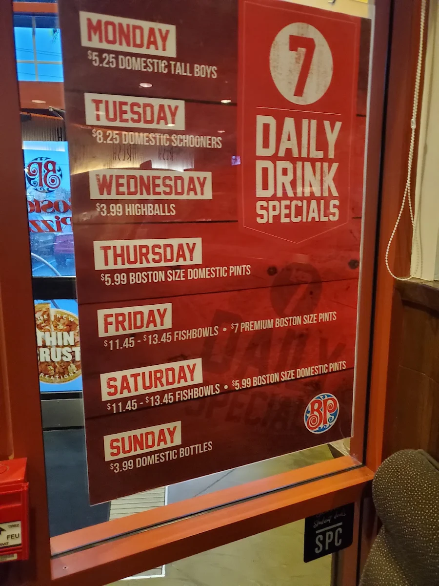 Menu, Boston Pizza