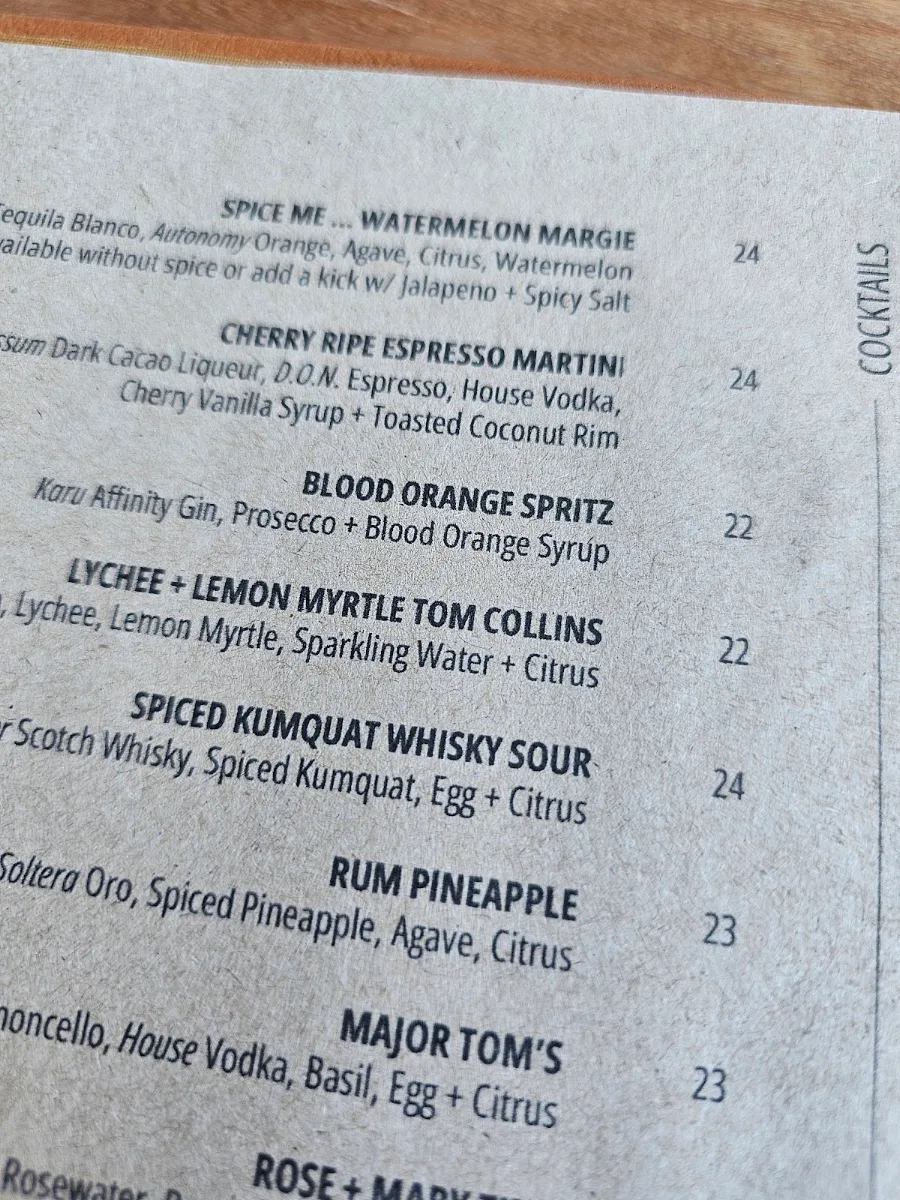 Menu, Bills Fishhouse & Bar