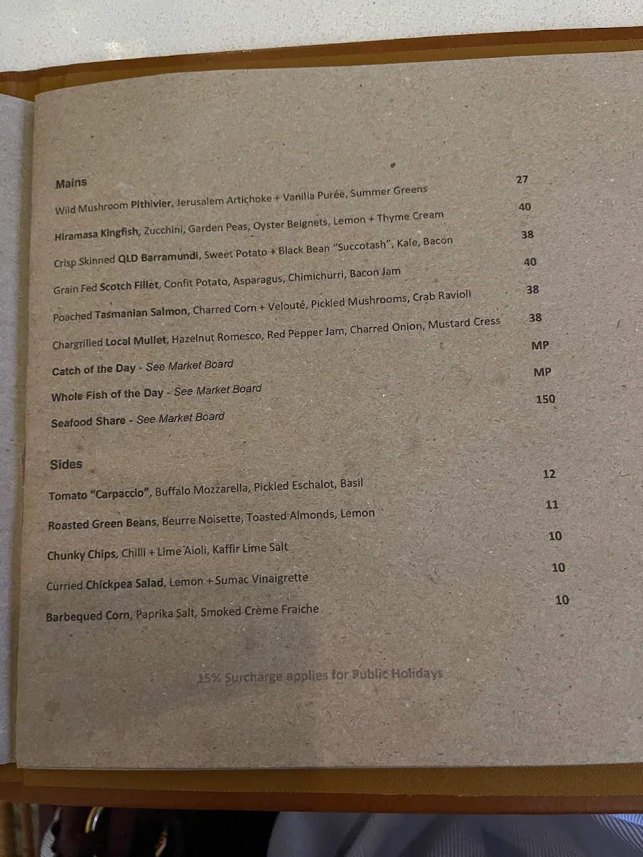 Menu, Bills Fishhouse & Bar