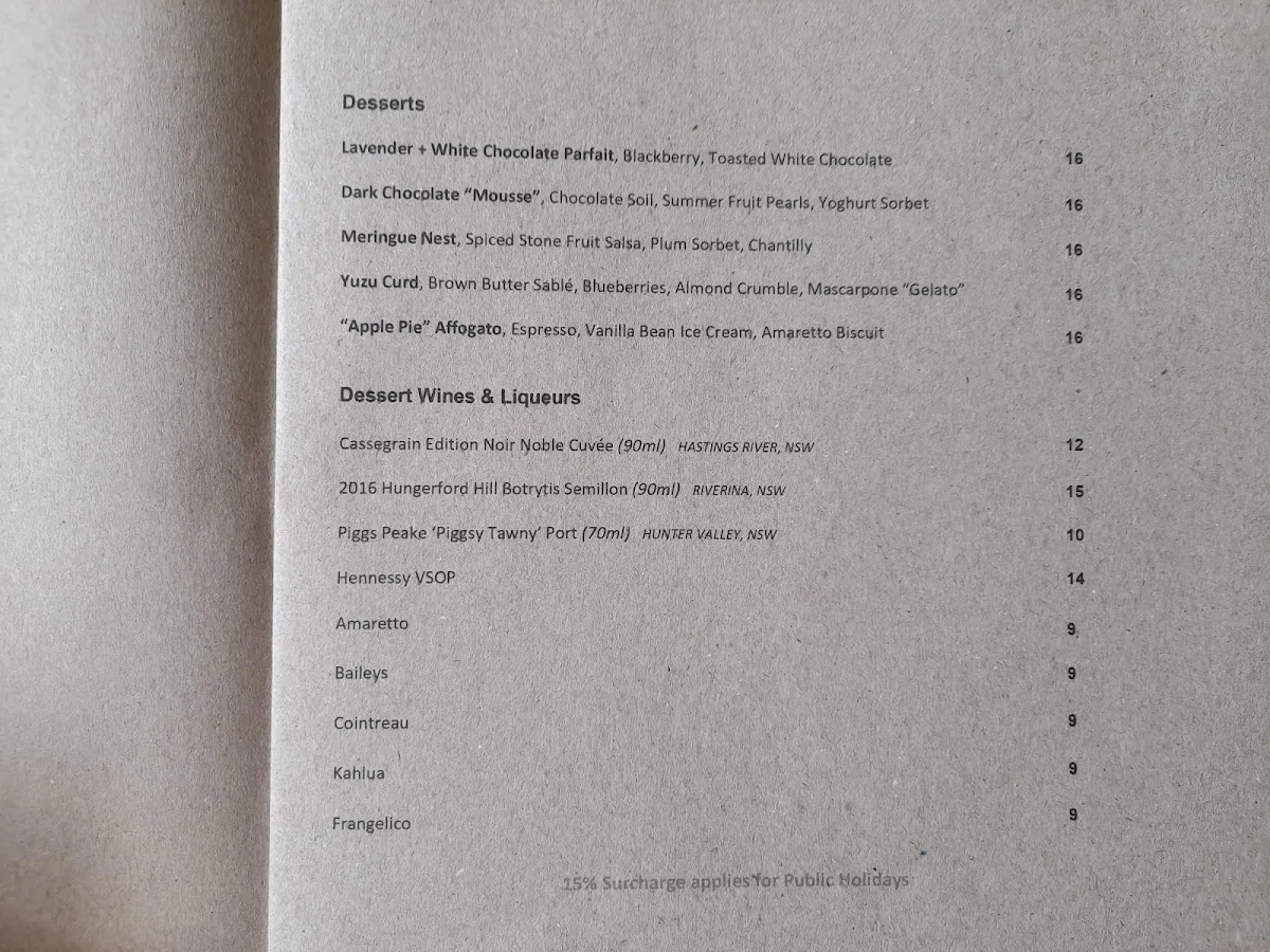 Menu, Bills Fishhouse & Bar