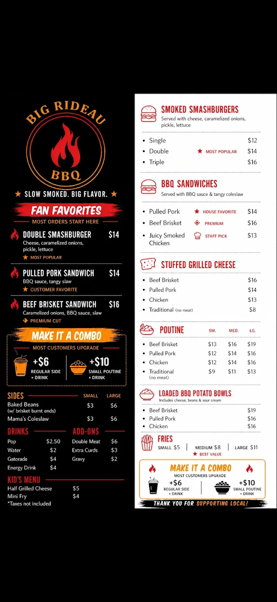 Menu, Big Rideau BBQ