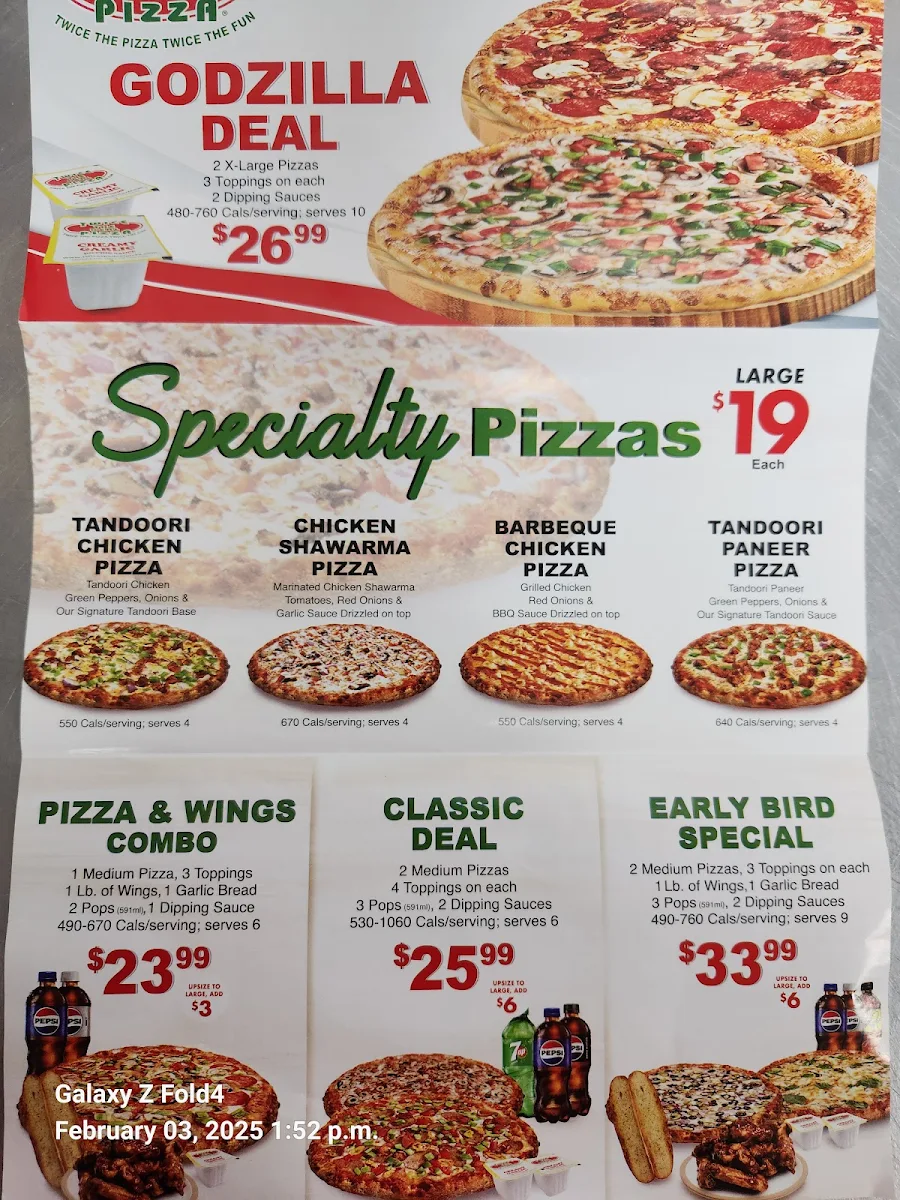 Menu, Twice The Deal Pizza