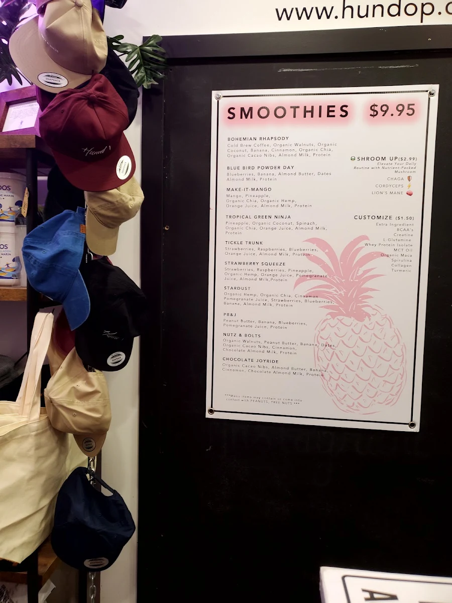 Menu, Hundo-P Smoothies + Ice Cream