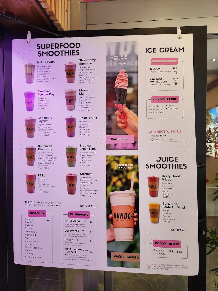 Menu, Hundo-P Smoothies + Ice Cream