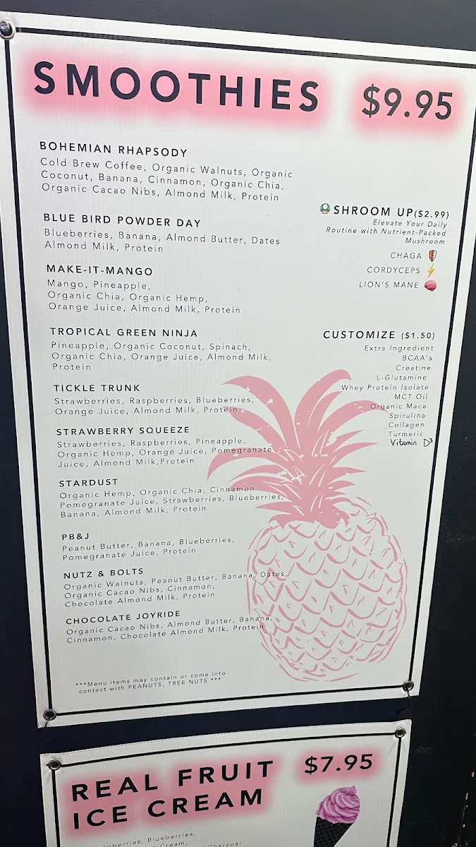 Menu, Hundo-P Smoothies + Ice Cream
