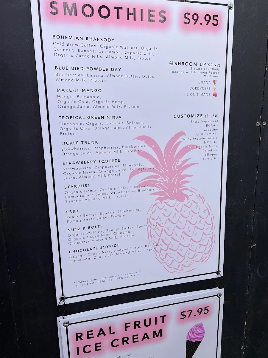Menu, Hundo-P Smoothies + Ice Cream