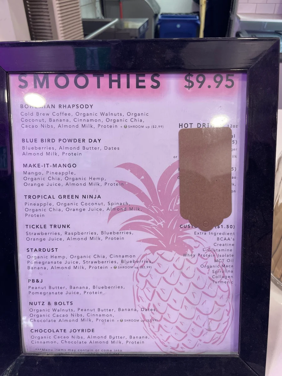 Menu, Hundo-P Smoothies + Ice Cream
