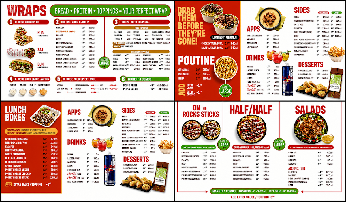 Menu, Lazeez Shawarma