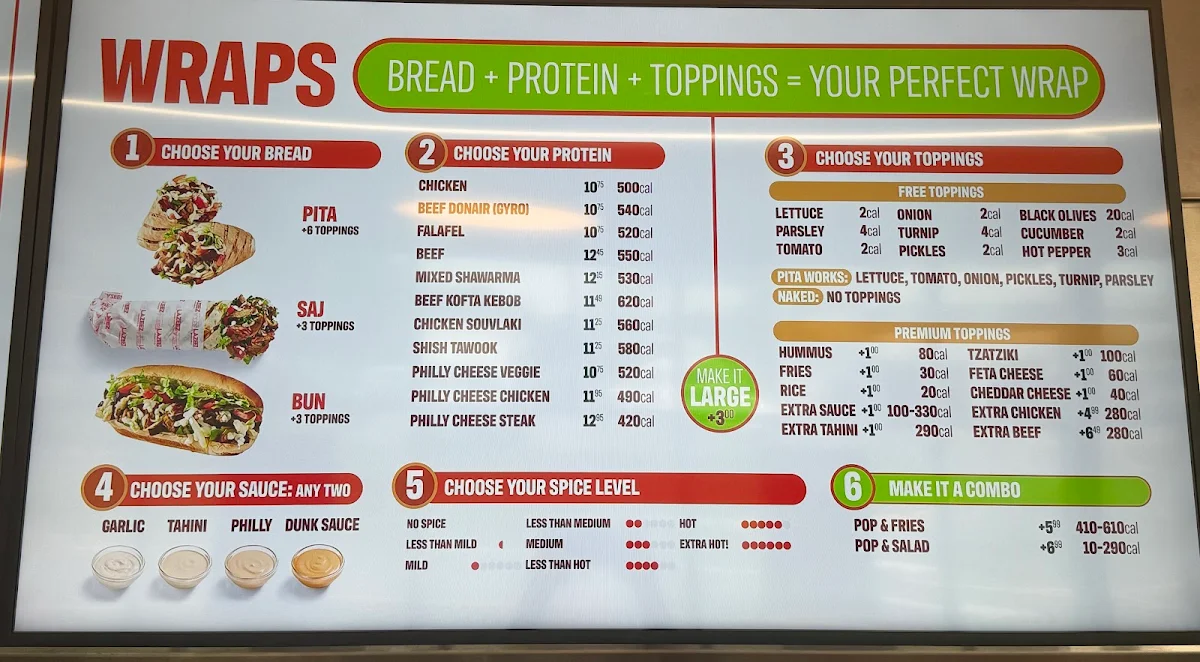 Menu, Lazeez Shawarma