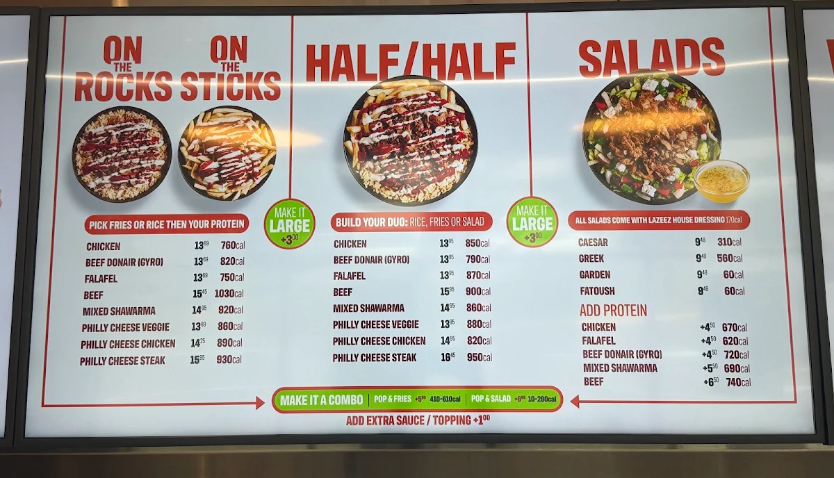 Menu, Lazeez Shawarma