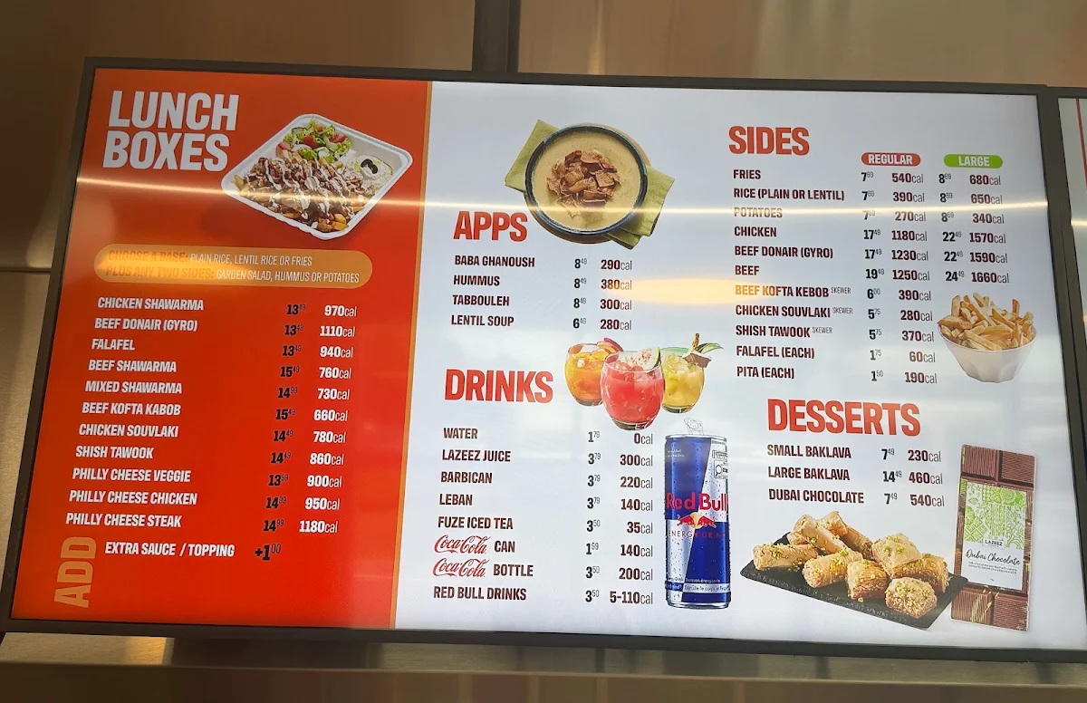 Menu, Lazeez Shawarma