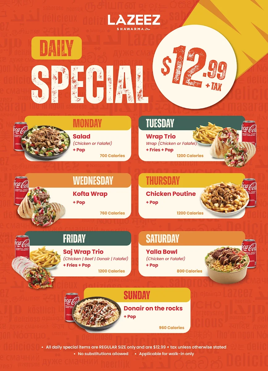 Menu, Lazeez Shawarma