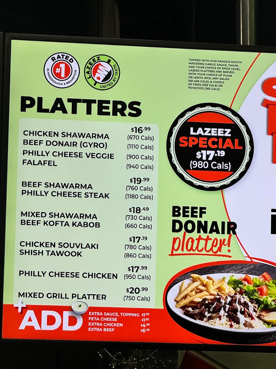 Menu, Lazeez Shawarma