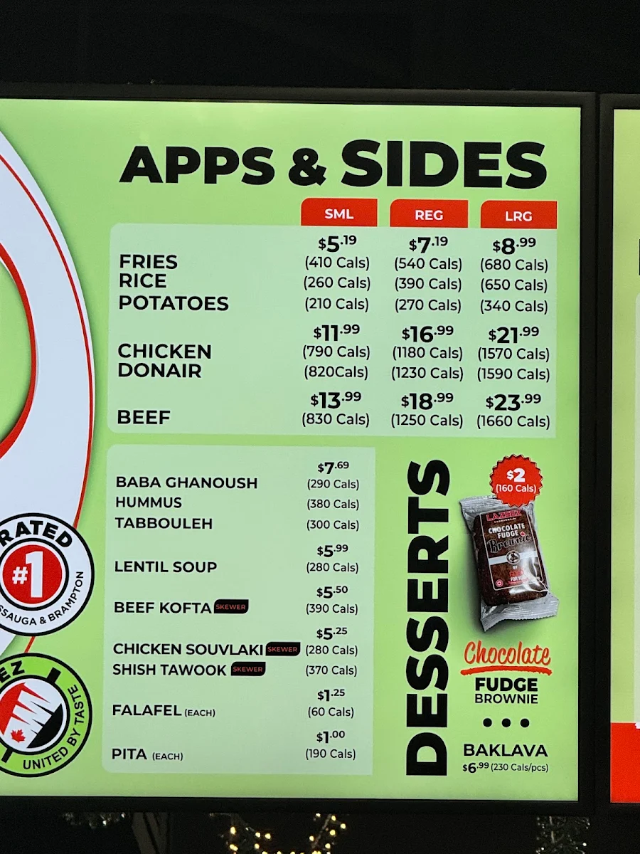 Menu, Lazeez Shawarma