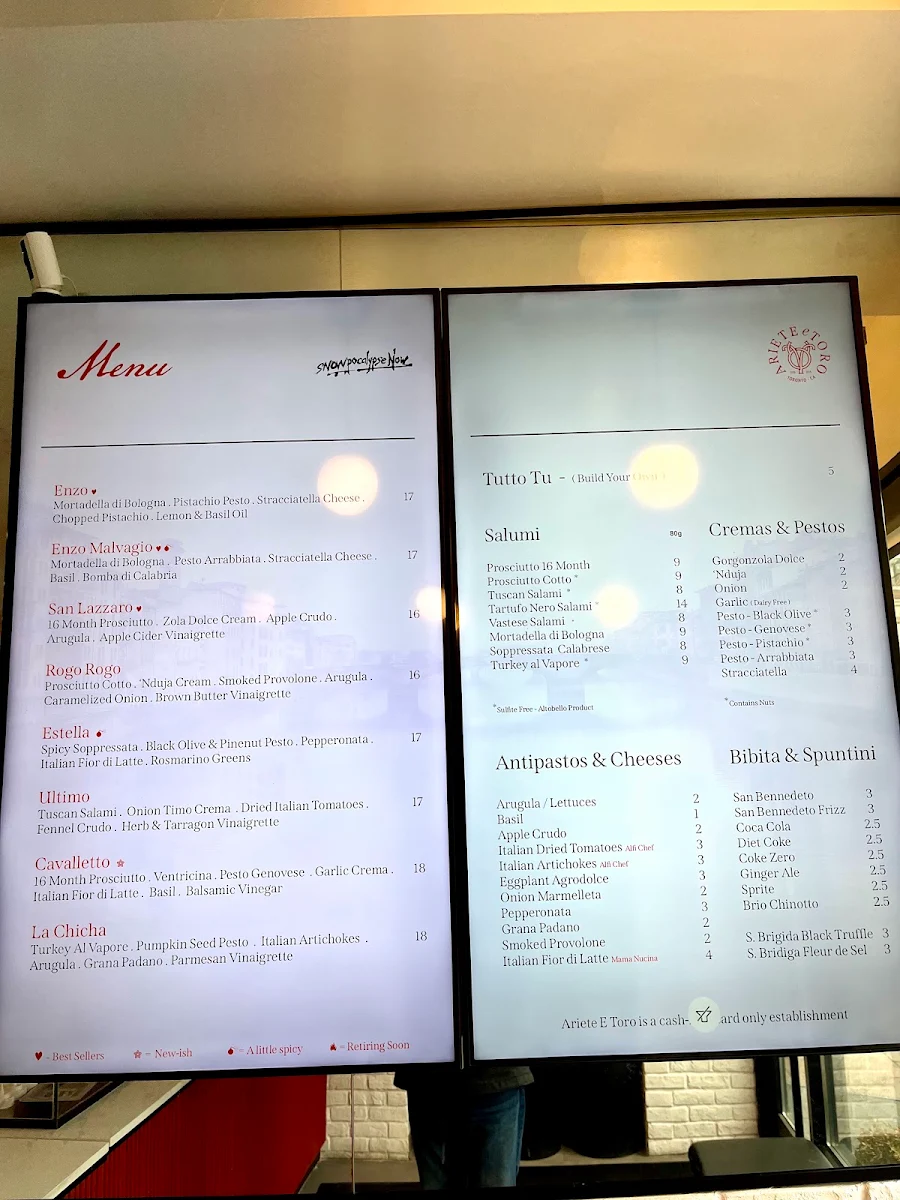 Menu, Ariete E Toro