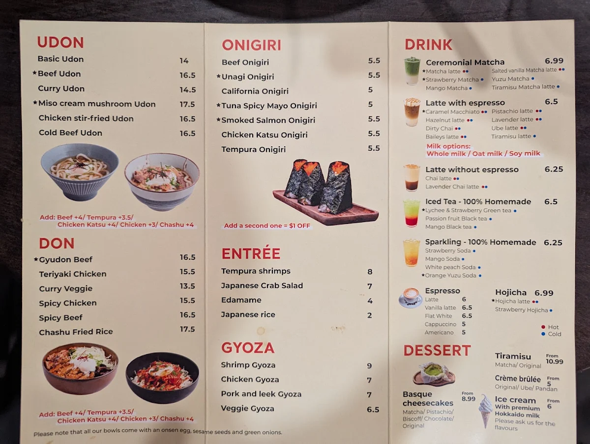 Menu, Café Noya - First Udon Café in Montreal