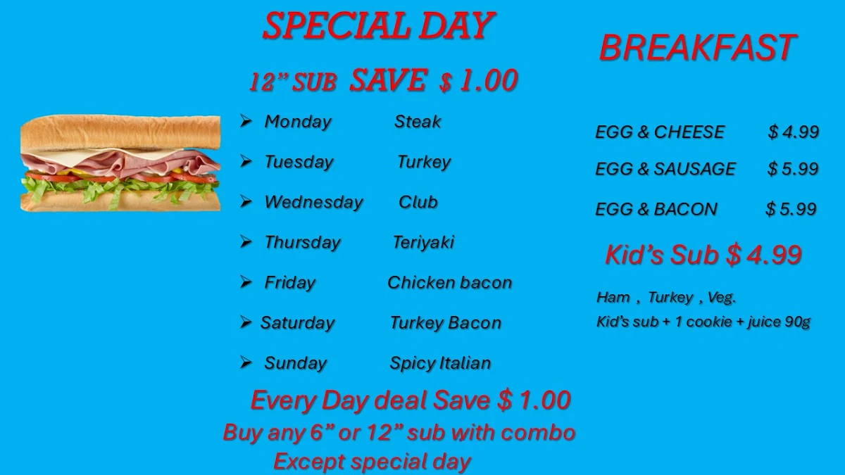 Menu, Prescott Sub Shop