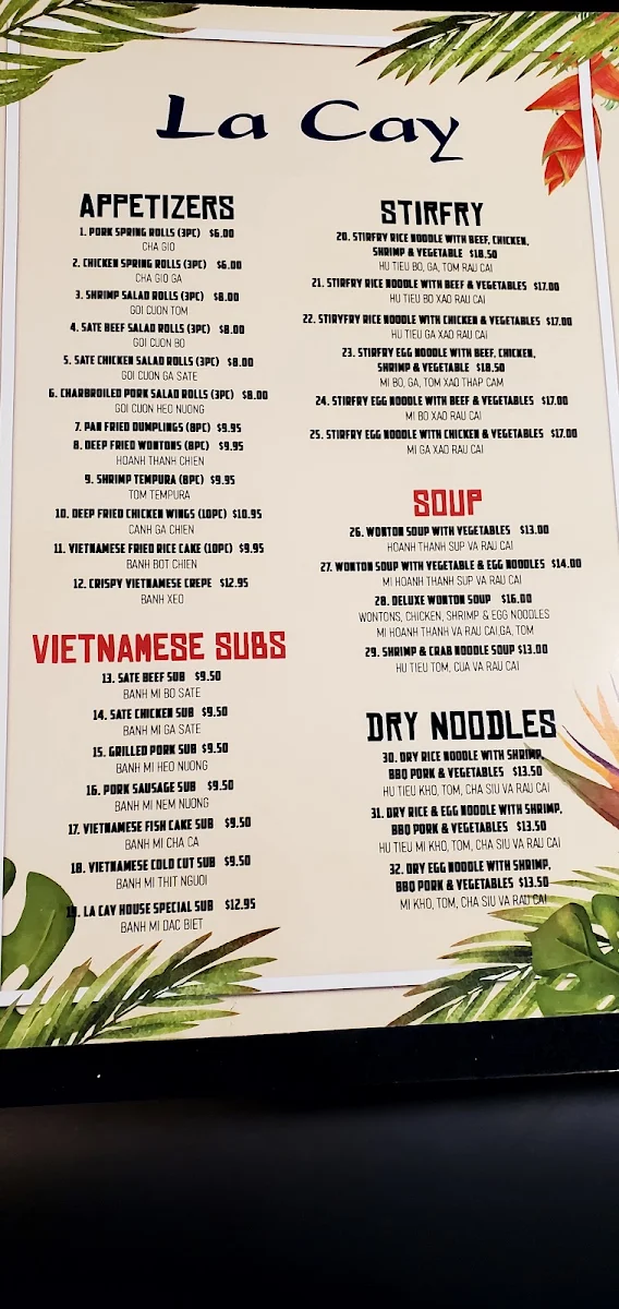 Menu, La Cay