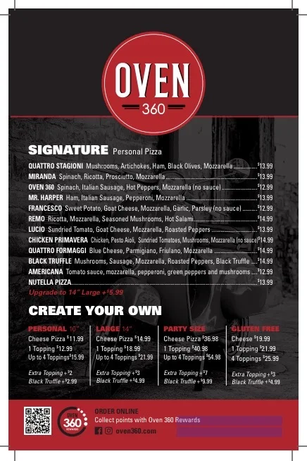 Menu, Oven 360 Tecumseh