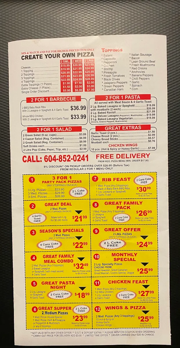 Menu, Great Pizza and Indian Cuisine