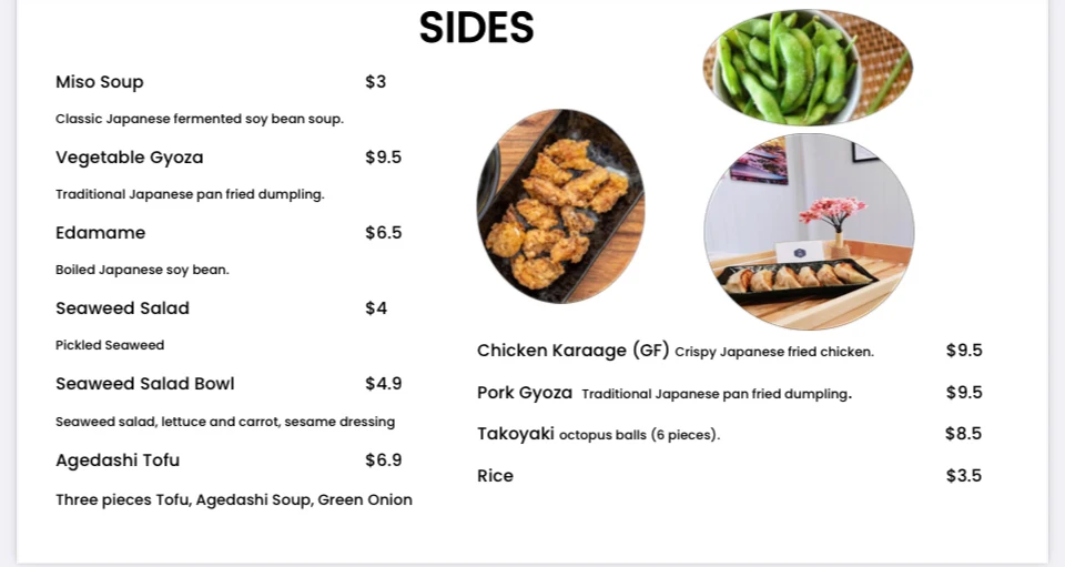 Menu, Sushi Kasumi