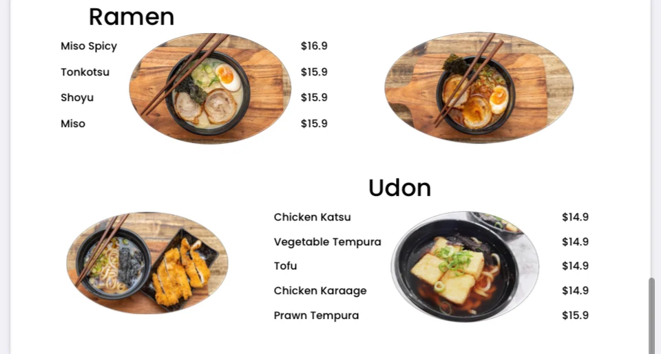 Menu, Sushi Kasumi