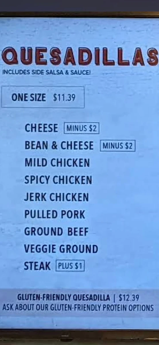 Menu, barBURRITO