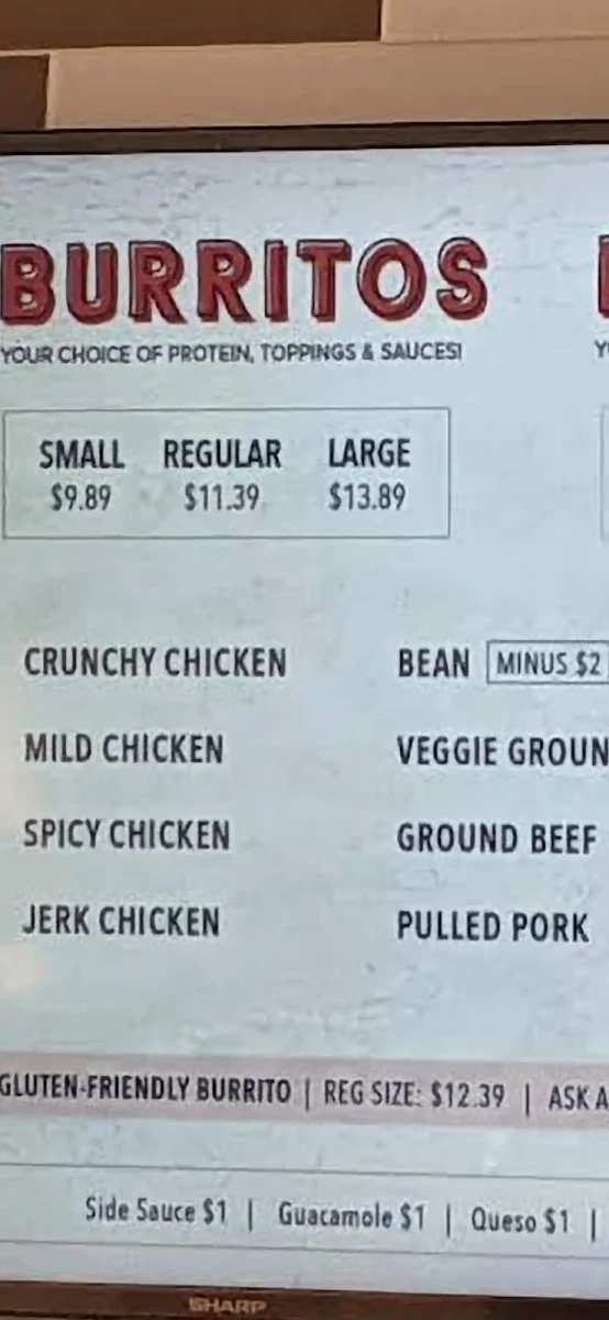 Menu, barBURRITO