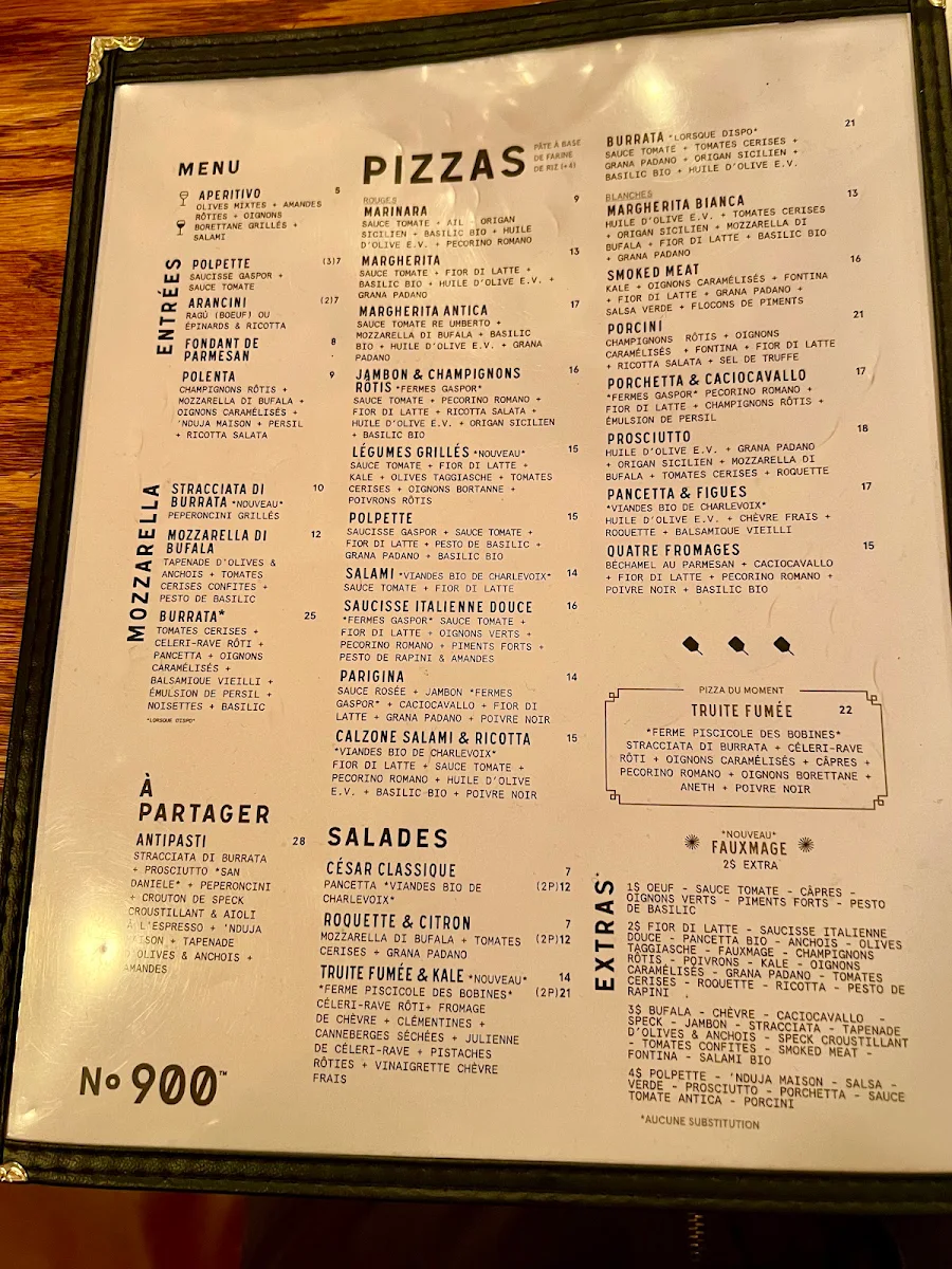 Menu, Pizzéria NO.900 - Peel, Montréal