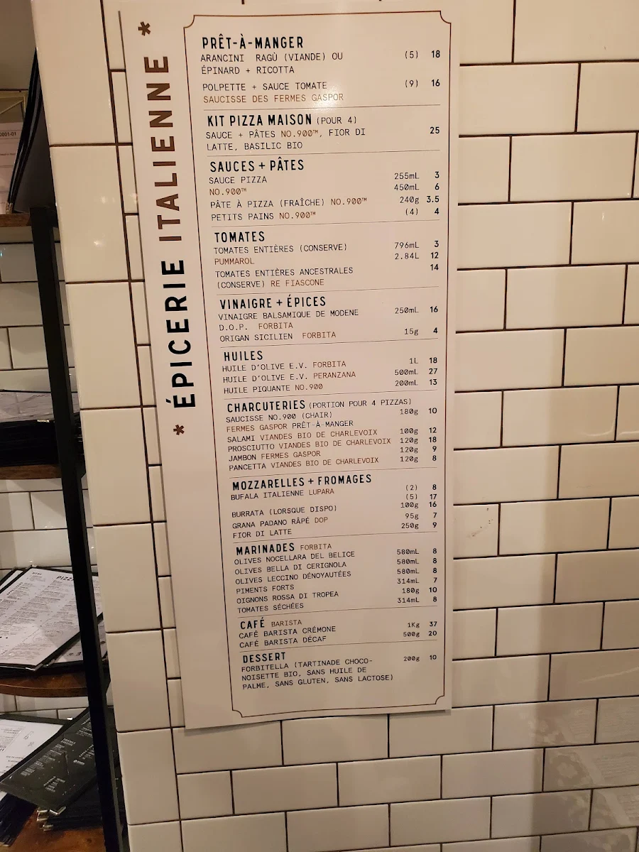 Menu, Pizzéria NO.900 - Peel, Montréal