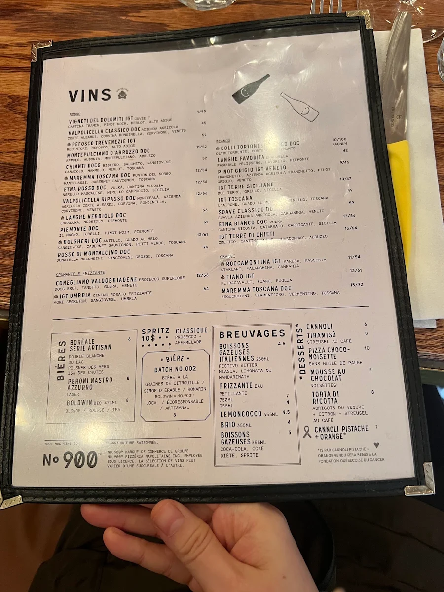 Menu, Pizzéria NO.900 - Peel, Montréal