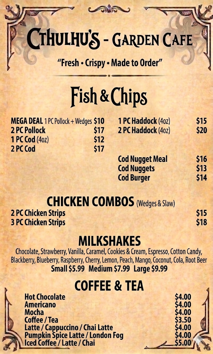 Menu, Cthulhu's - Fish & Chips