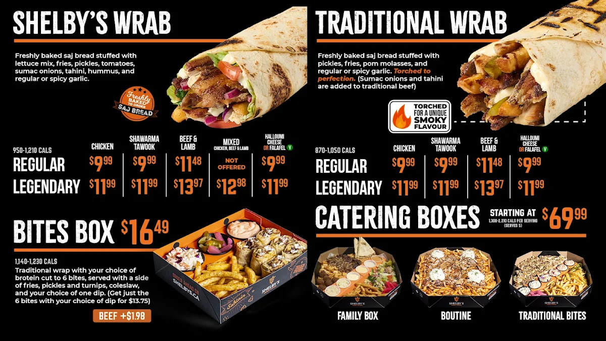 Menu, Shelby’s Legendary Shawarma
