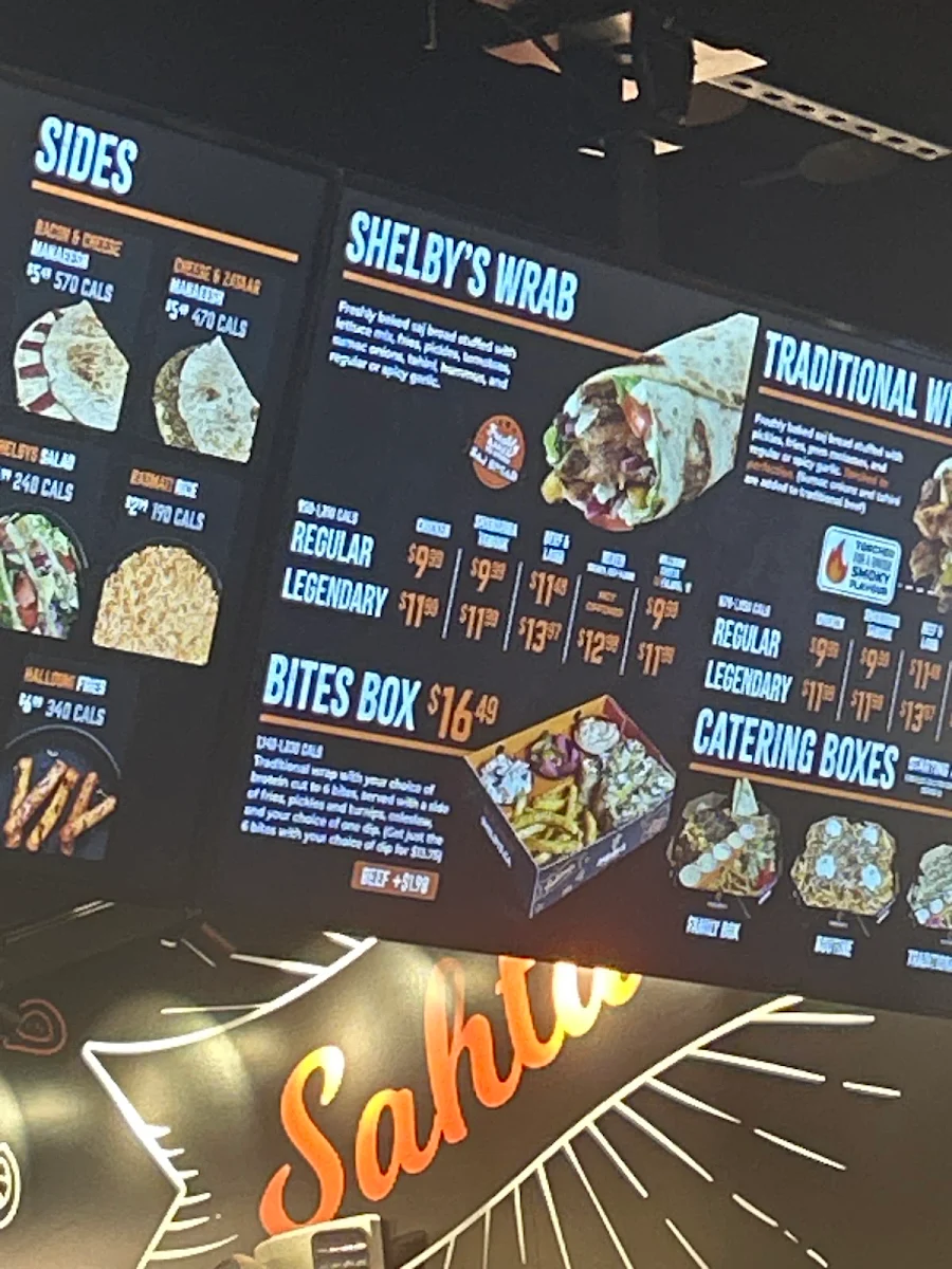 Menu, Shelby’s Legendary Shawarma