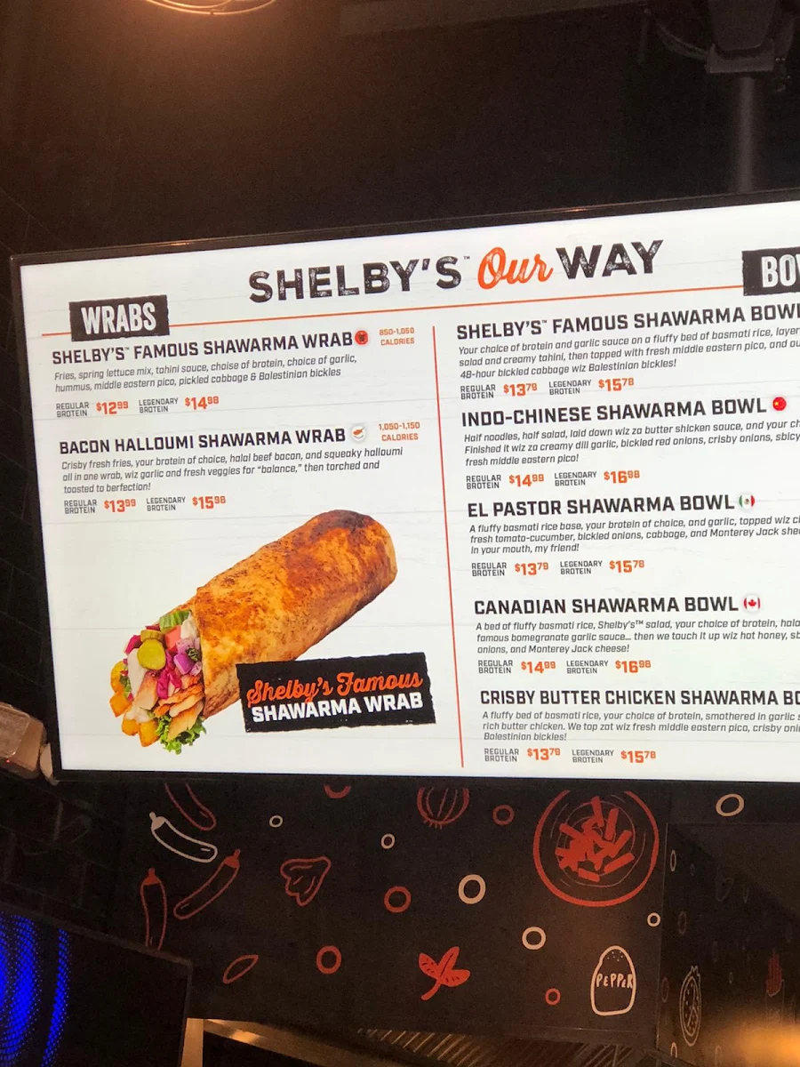 Menu, Shelby’s Legendary Shawarma