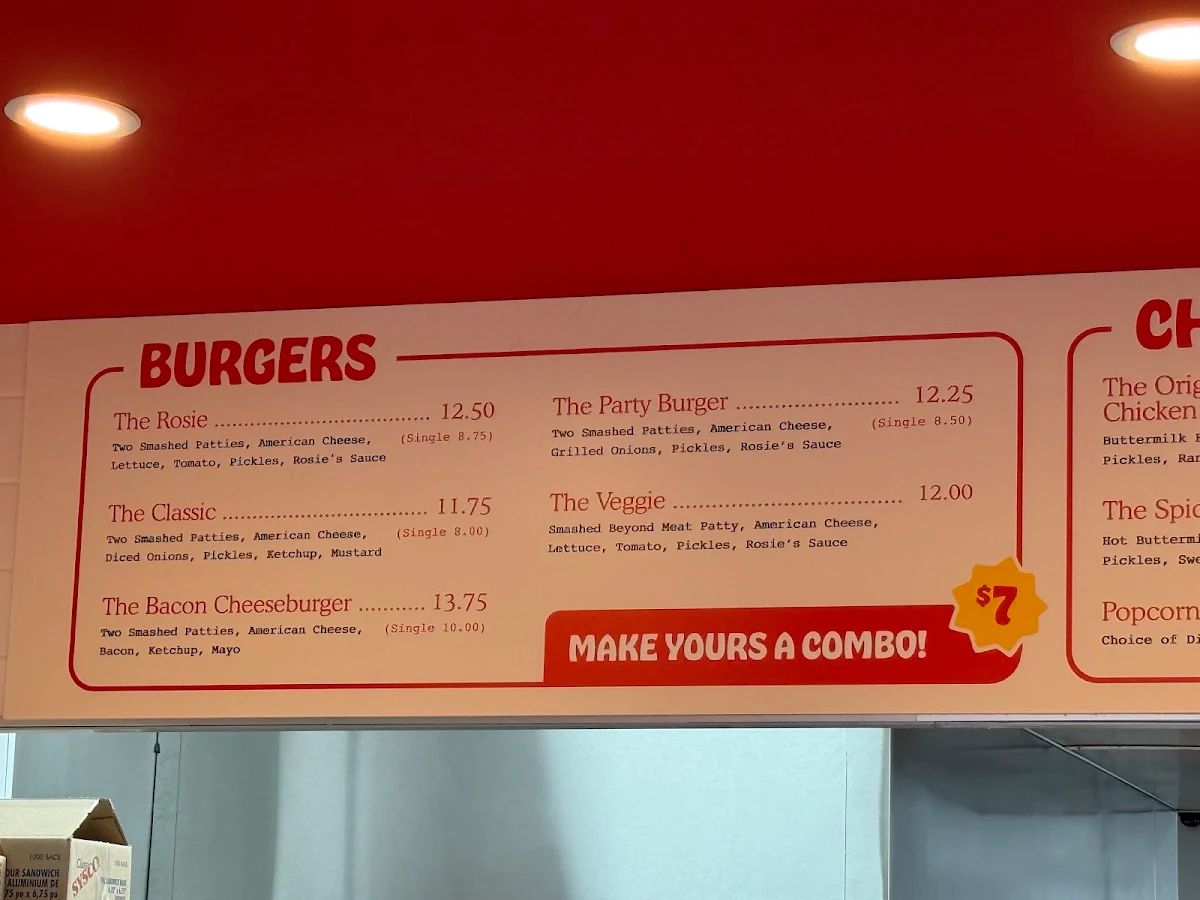Menu, Rosie’s Burgers - 8th Street