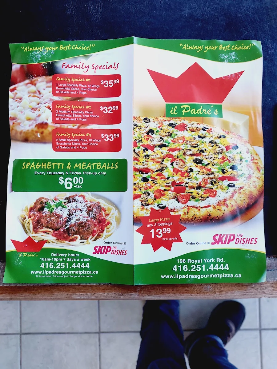 Menu, IL Padre's Gourmet Pizza