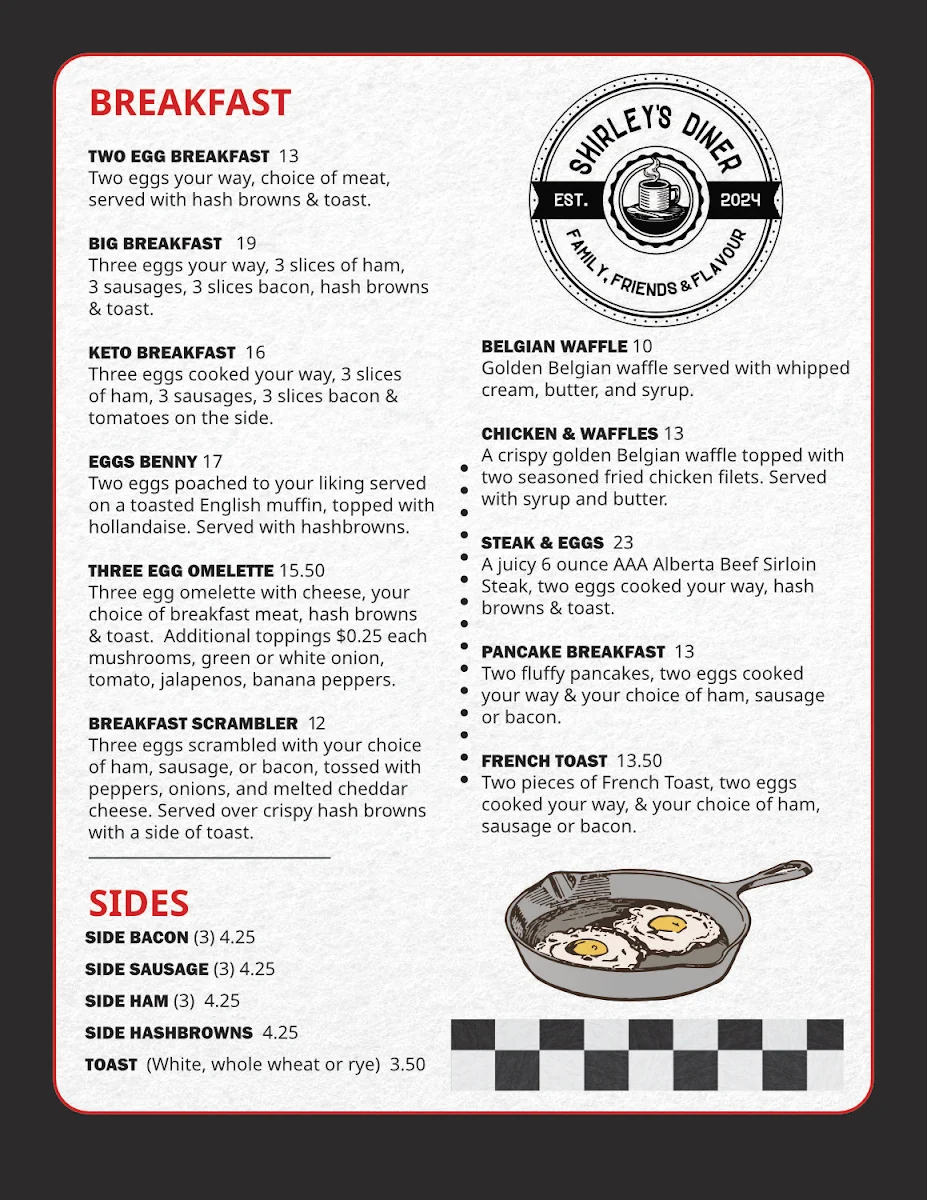 Menu, Shirley's Diner