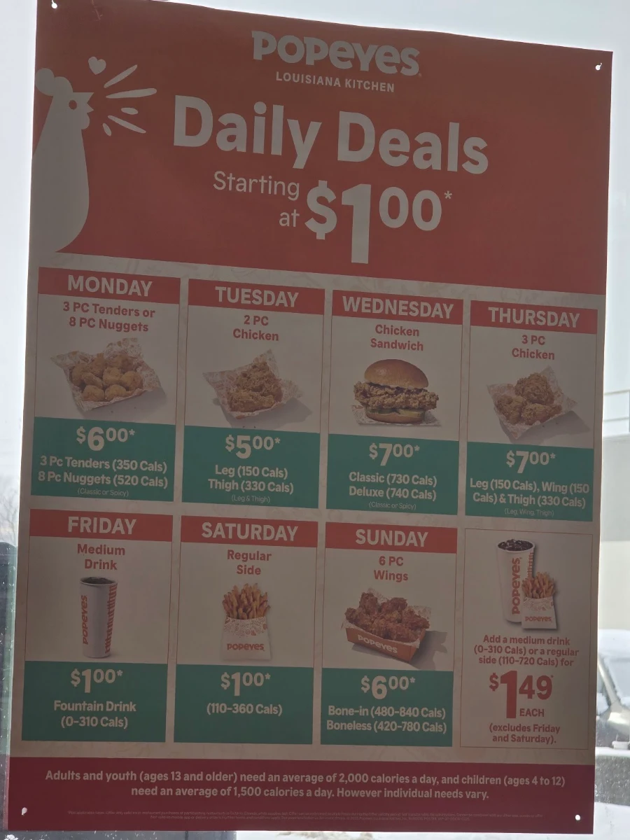 Menu, Popeyes Louisiana Kitchen