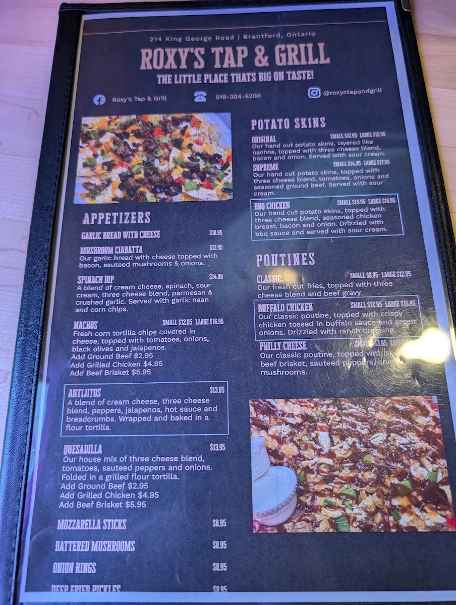 Menu, Roxy's Tap &Grill