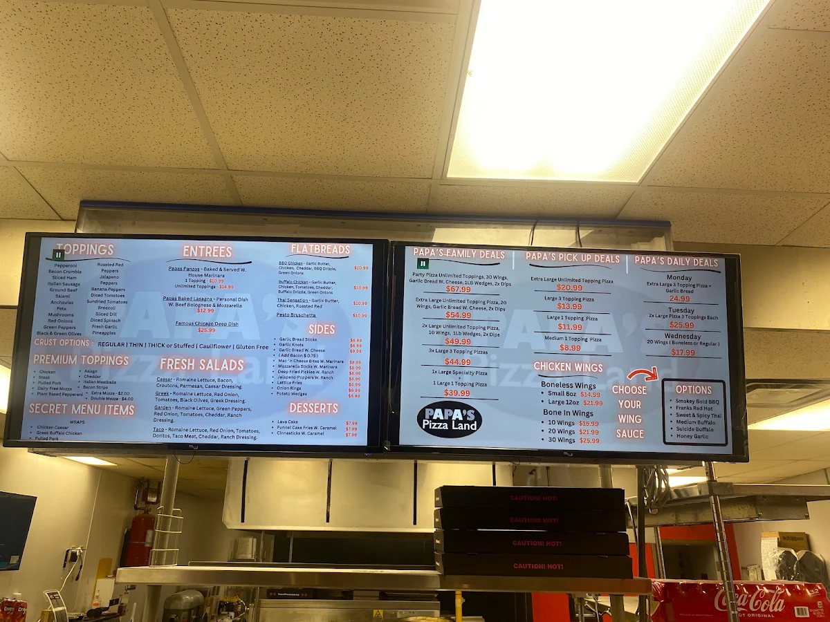 Menu, Papa's Pizza Land