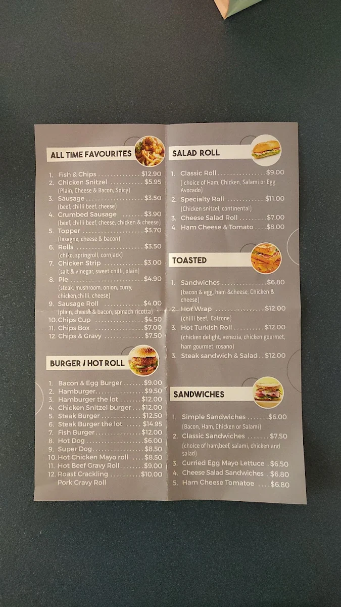 Menu, Greenfields Pitstop Deli & Bakery