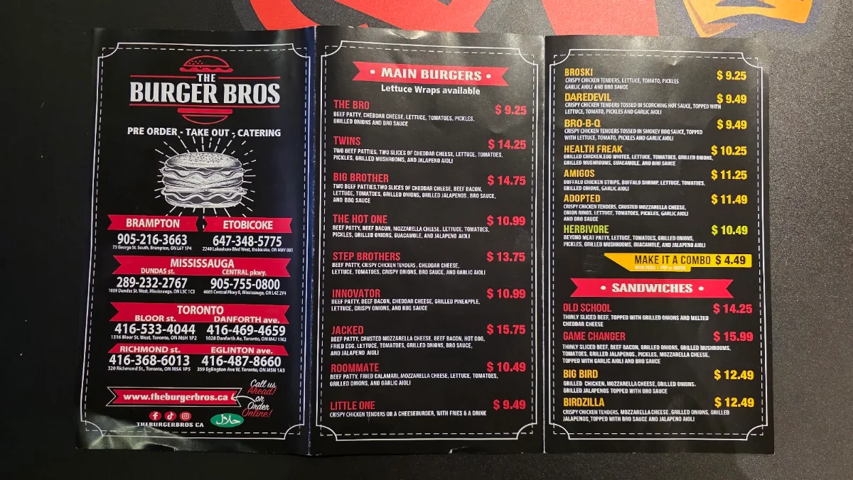 Menu, The Burger Bros (CENTRAL PARKWAY)
