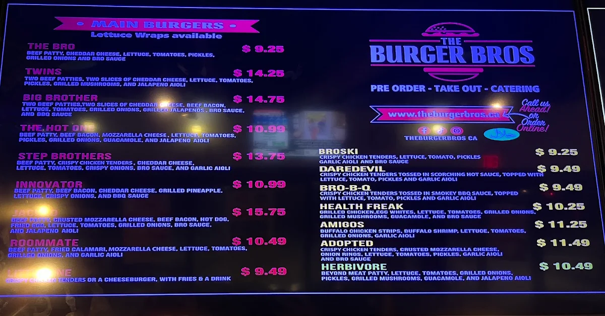 Menu, The Burger Bros (CENTRAL PARKWAY)