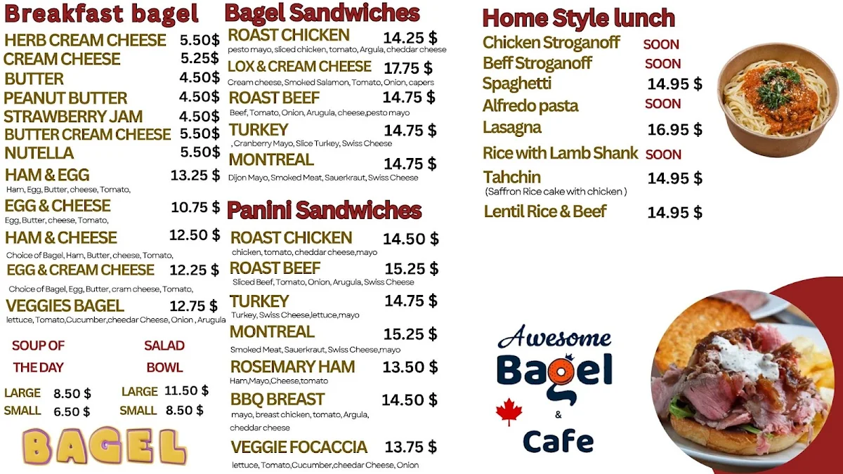 Menu, Awesome Bagel & Café